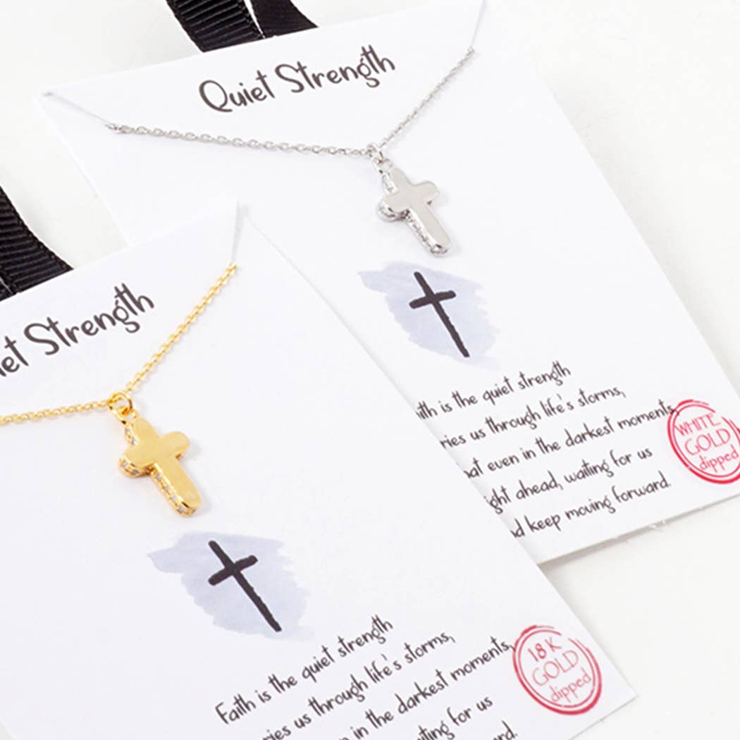 Cross Cz Pave On the Side Pendant Necklace