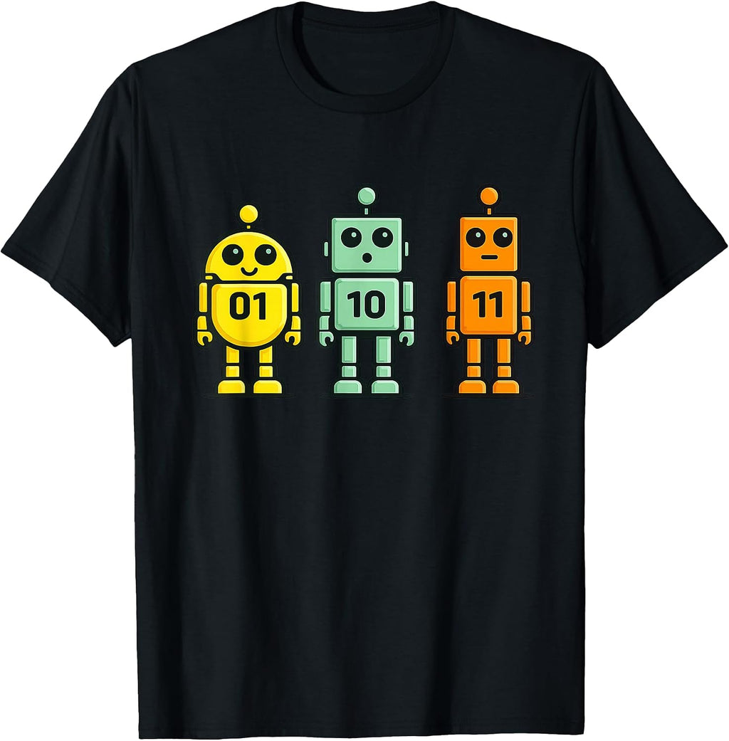 Funny Binary Code Robots 01 10 11 Tee