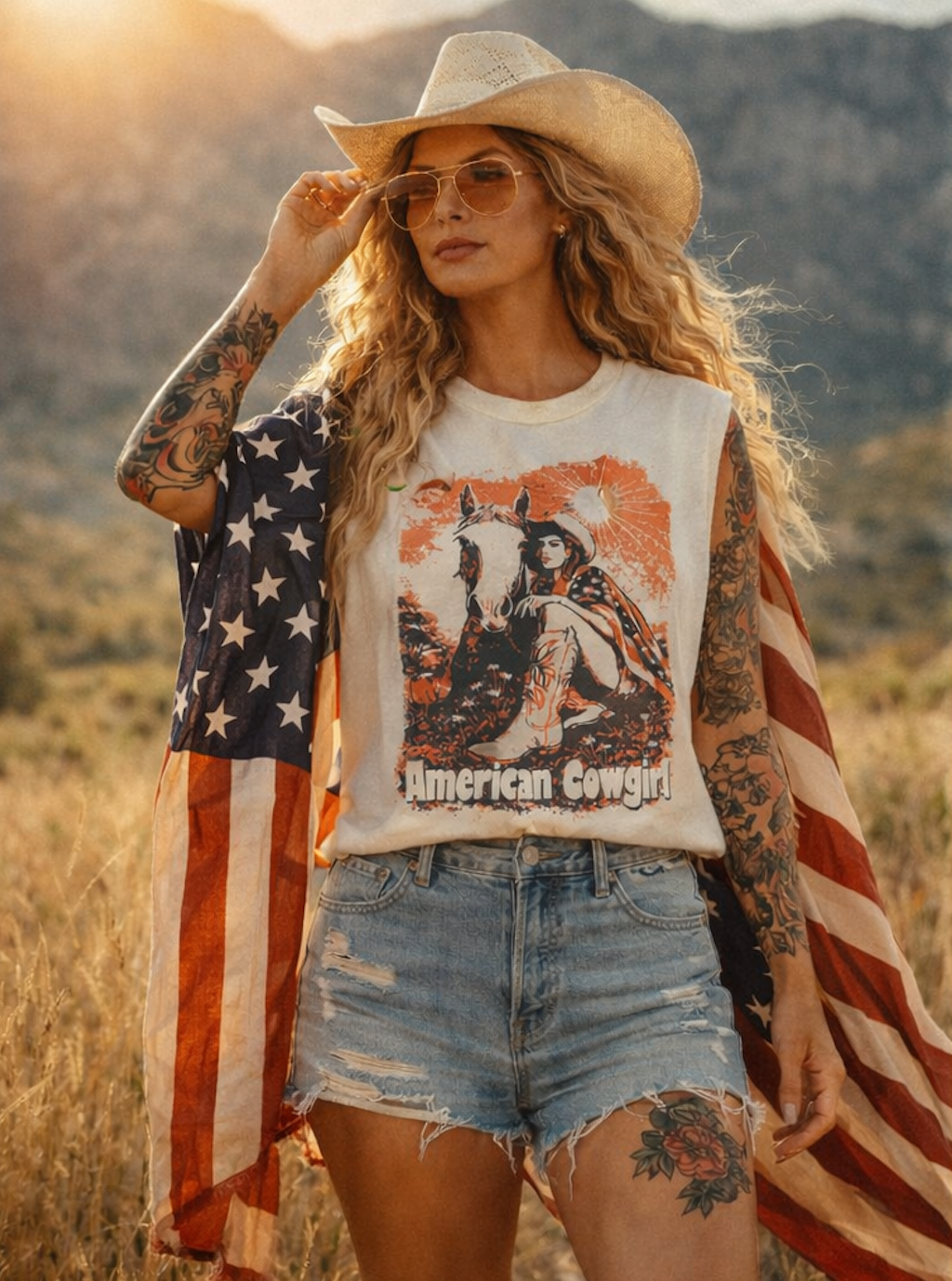 American Cowgirl Boxy Midriff Muscle Top