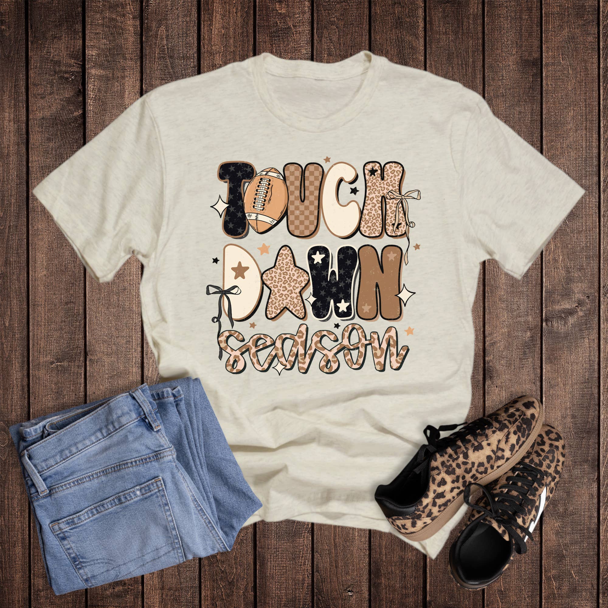 Football Check Leopard Star Touchdown Season Graphic Tee