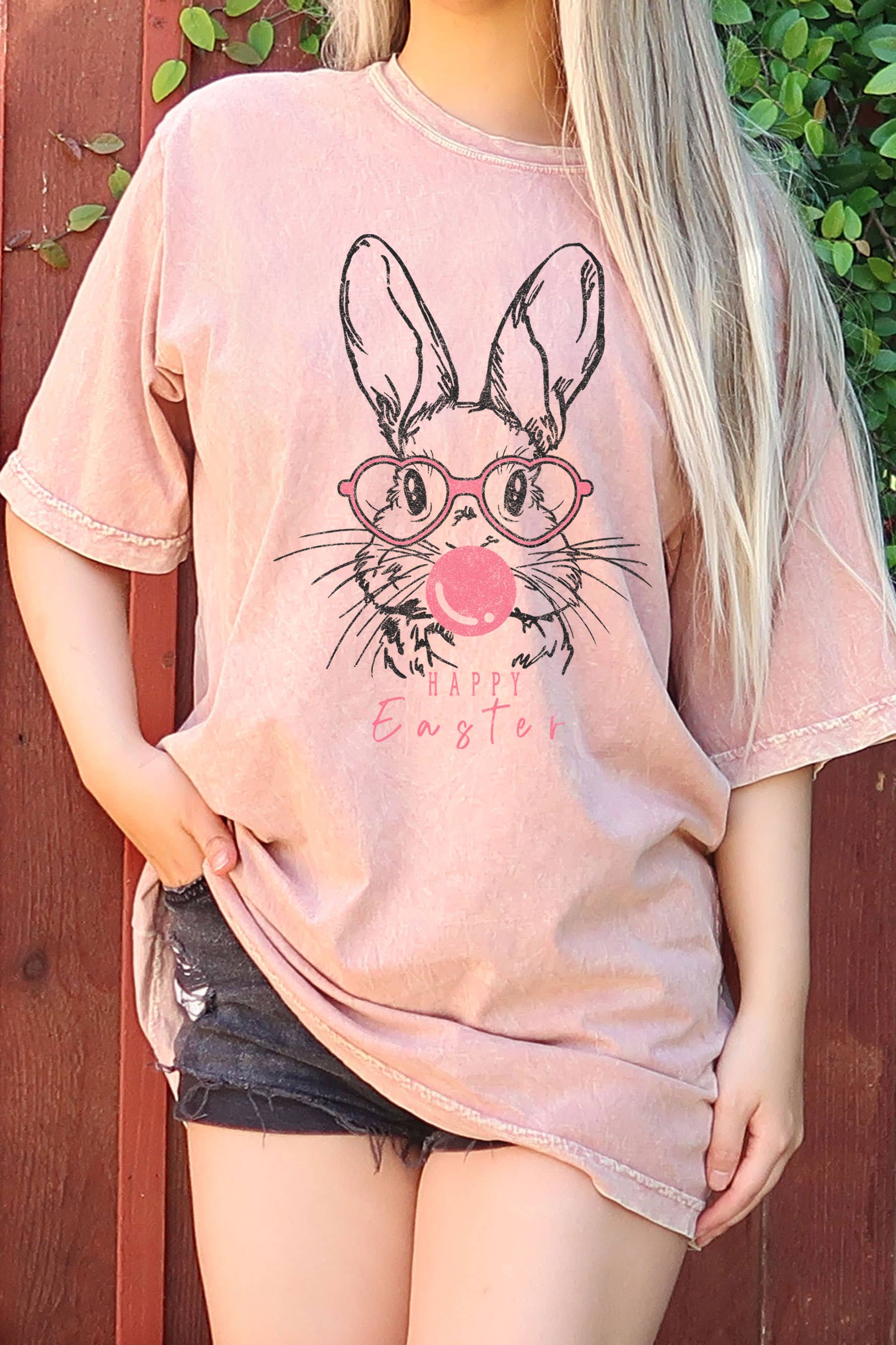 Happy Easter Rabbit Oversize Mineral Graphic Tshirts