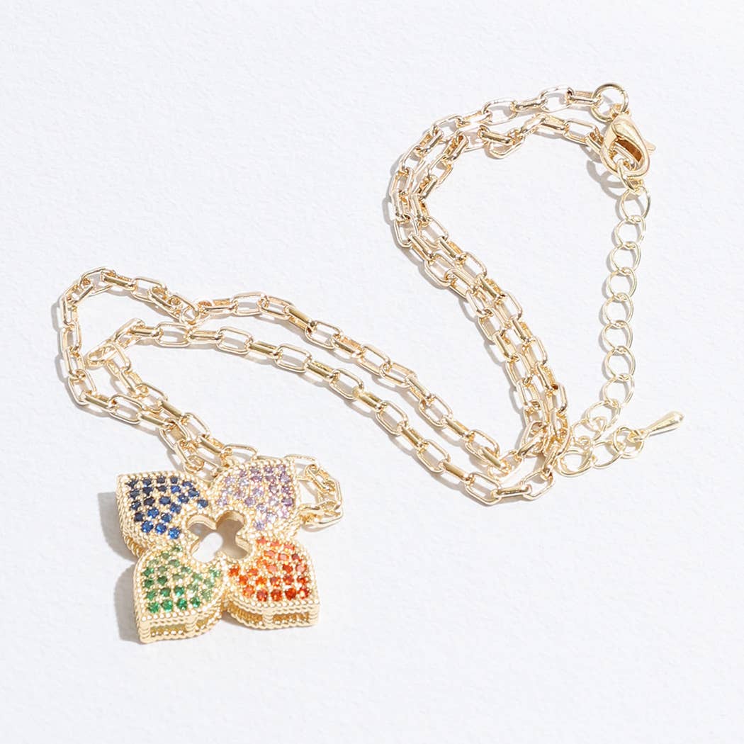Color Rhinestone Pedals Flower Pendant Necklace