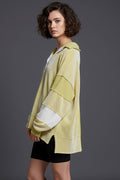 T2004D | Color-Block Collared Loose Fit Top