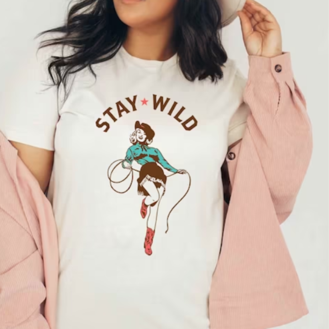 Stay Wild Pinup Cowgirl Western Graphic Tee