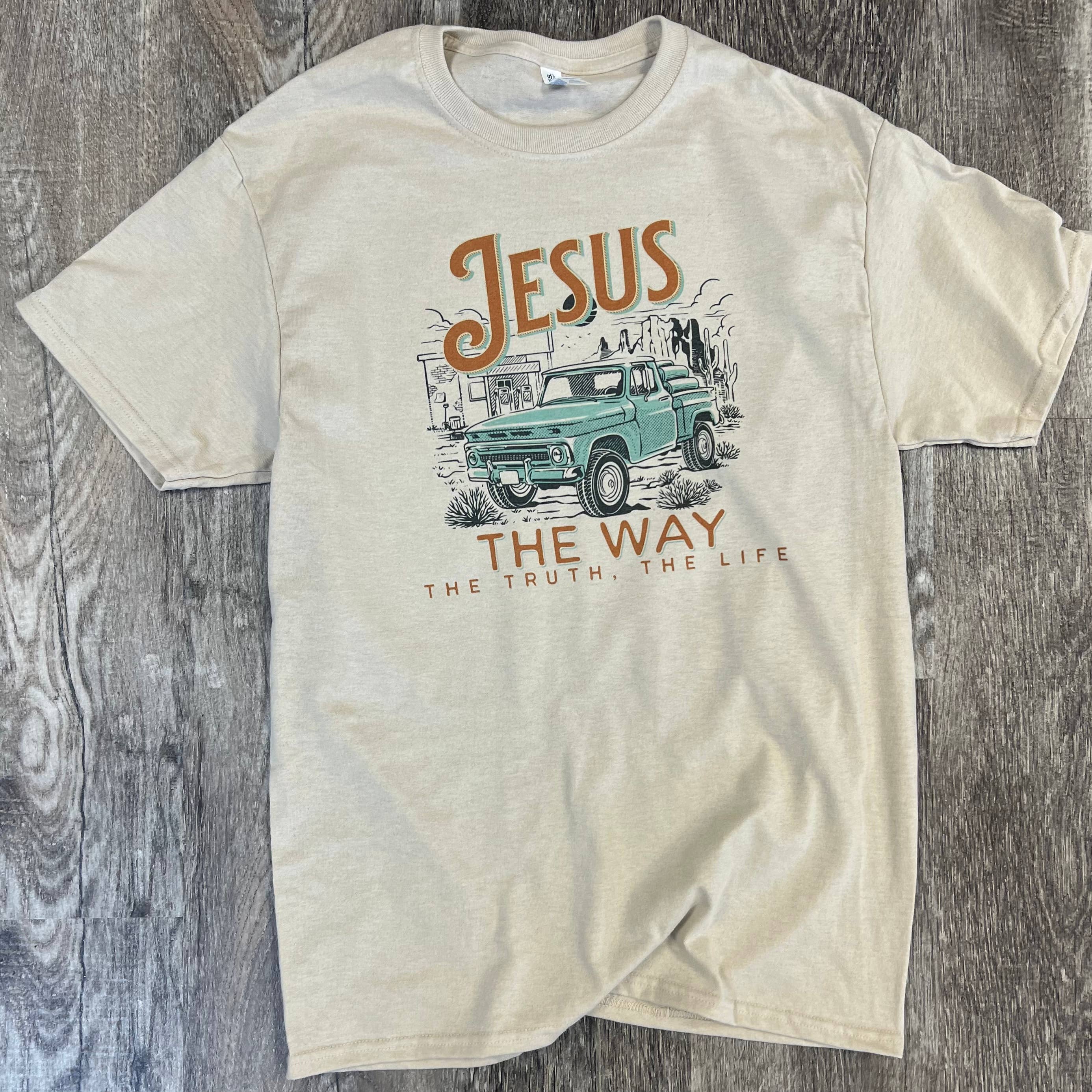 Jesus the Way the Truth the Life On Sand Tee
