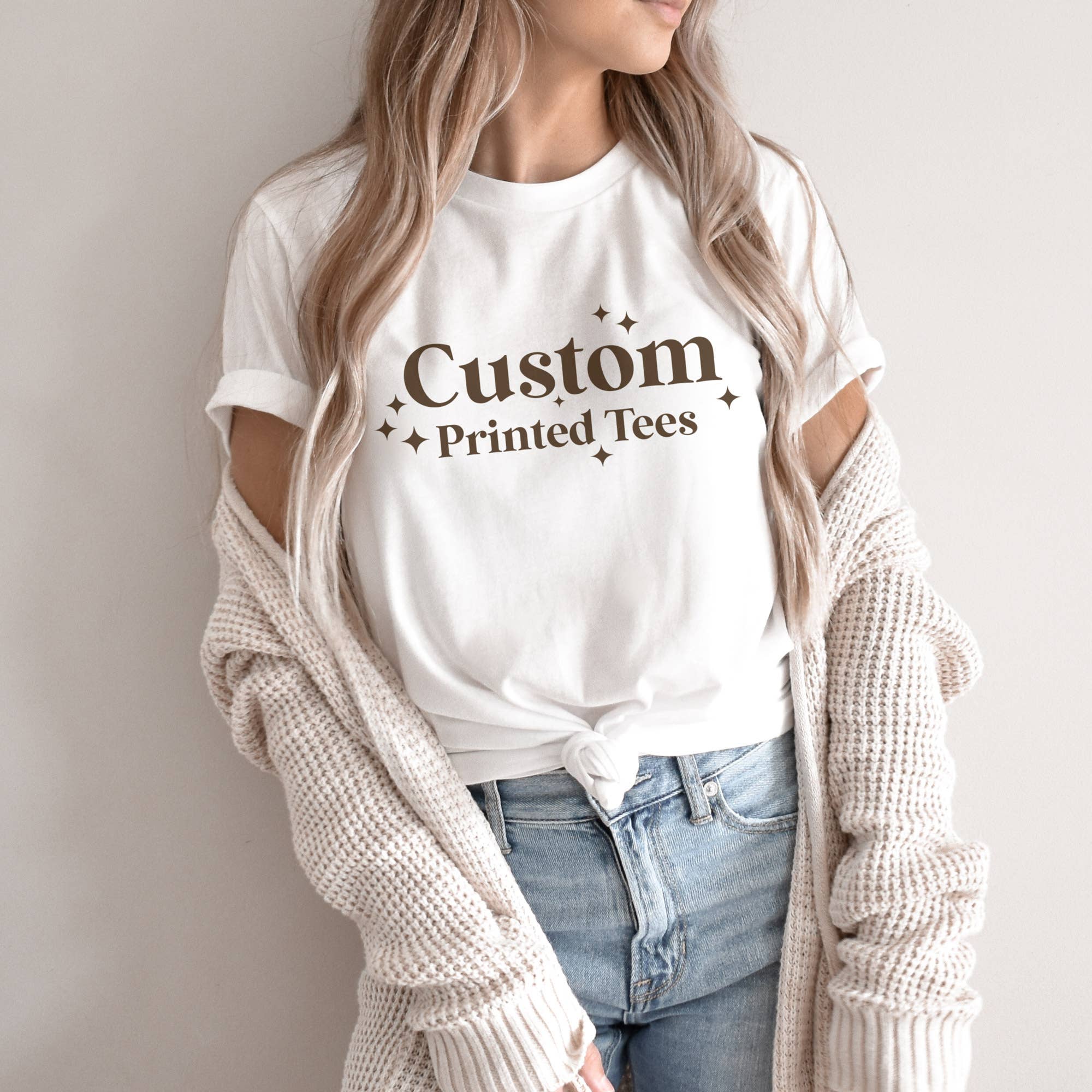 Custom Cotton Tees with Name Location or Logo - Boho Colors