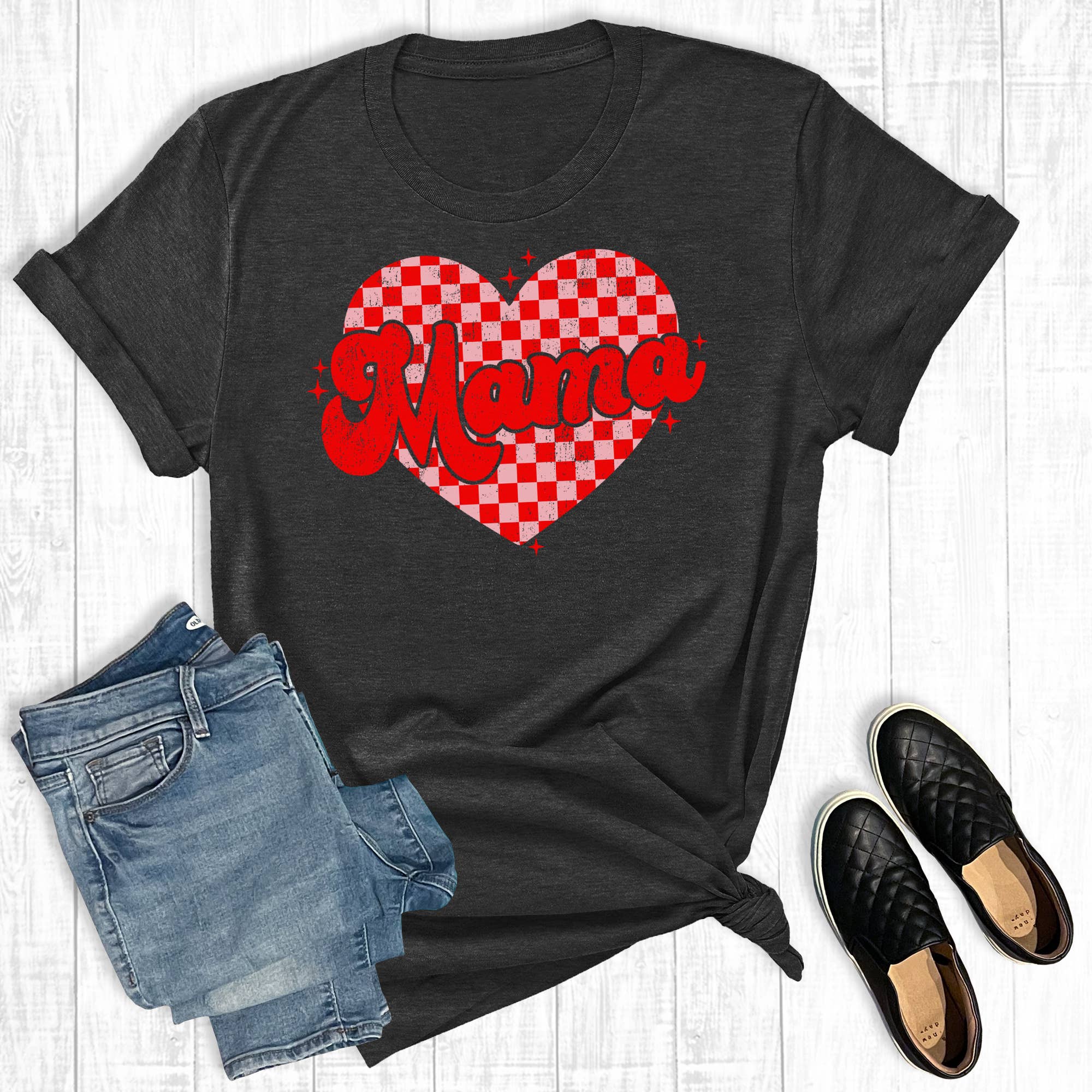 Valentine's Day Checkered Mama Heart Graphic Tee