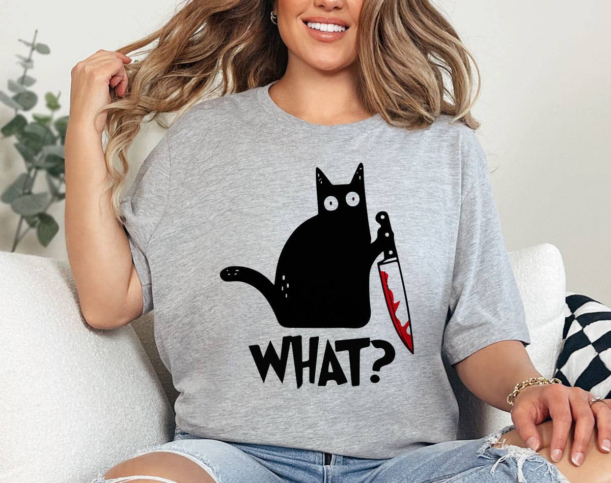 Cat Knife What - Funny Black Cat T-Shirt