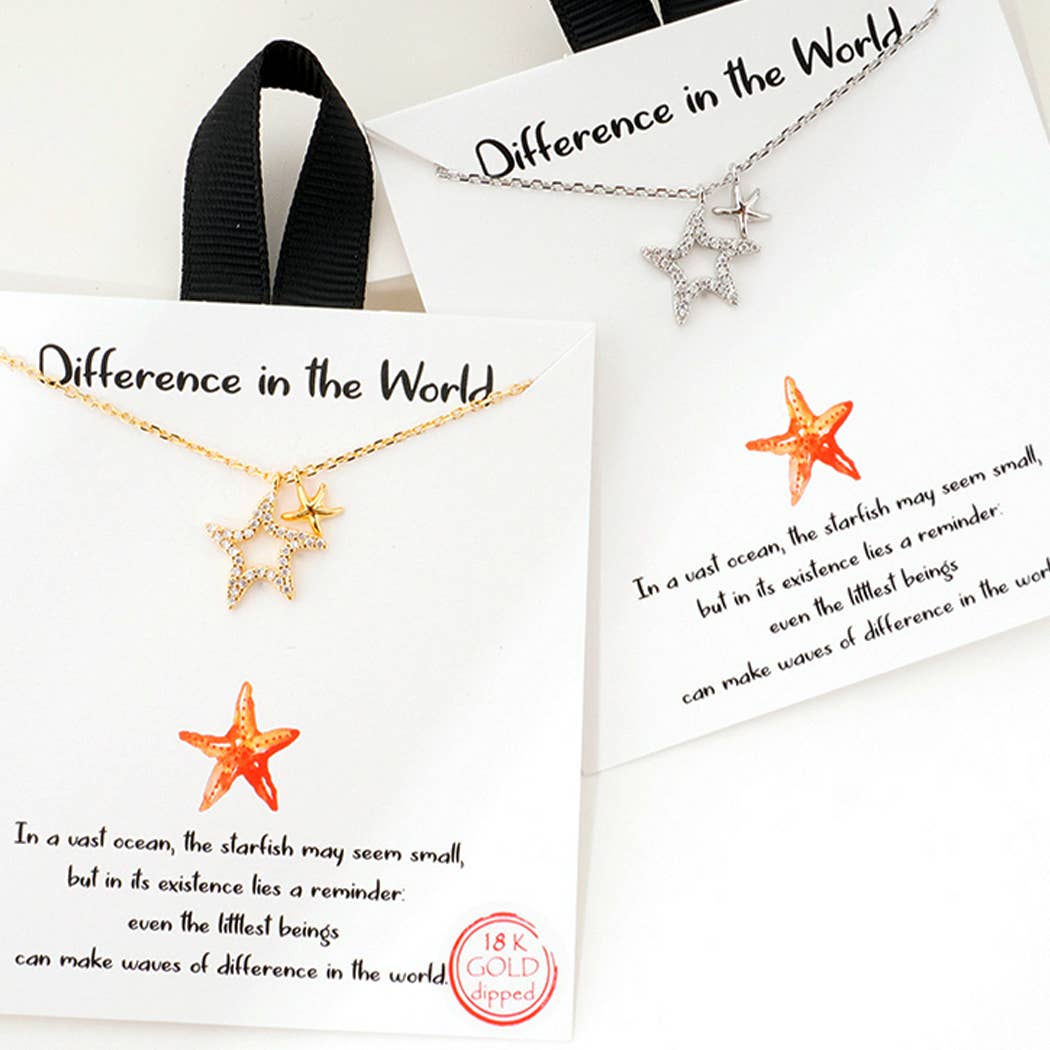 Cz Starfish Outline and Starfish Pendant Necklace