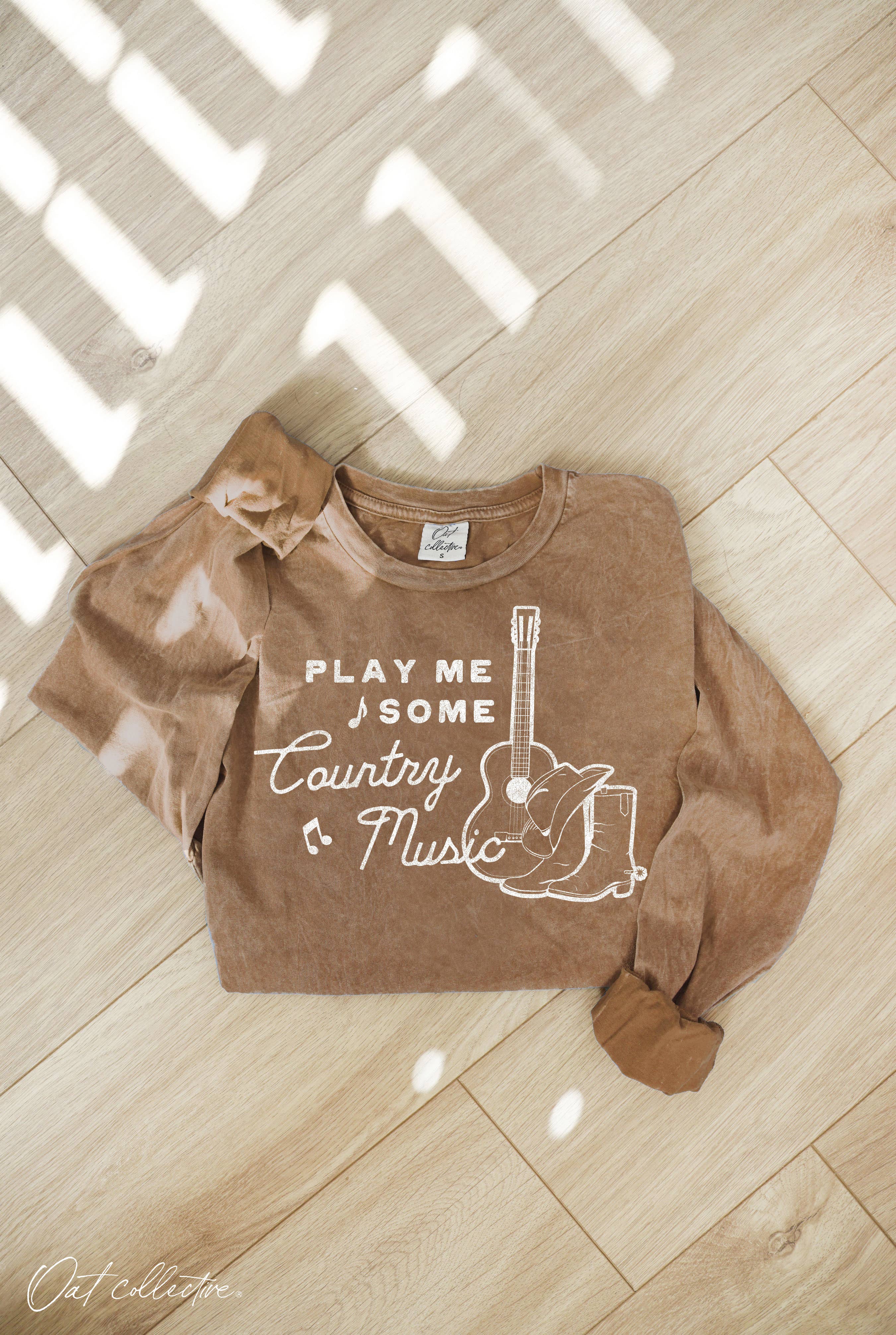 Play Me Some Country Mineral Washed Long Sleeve Graphic