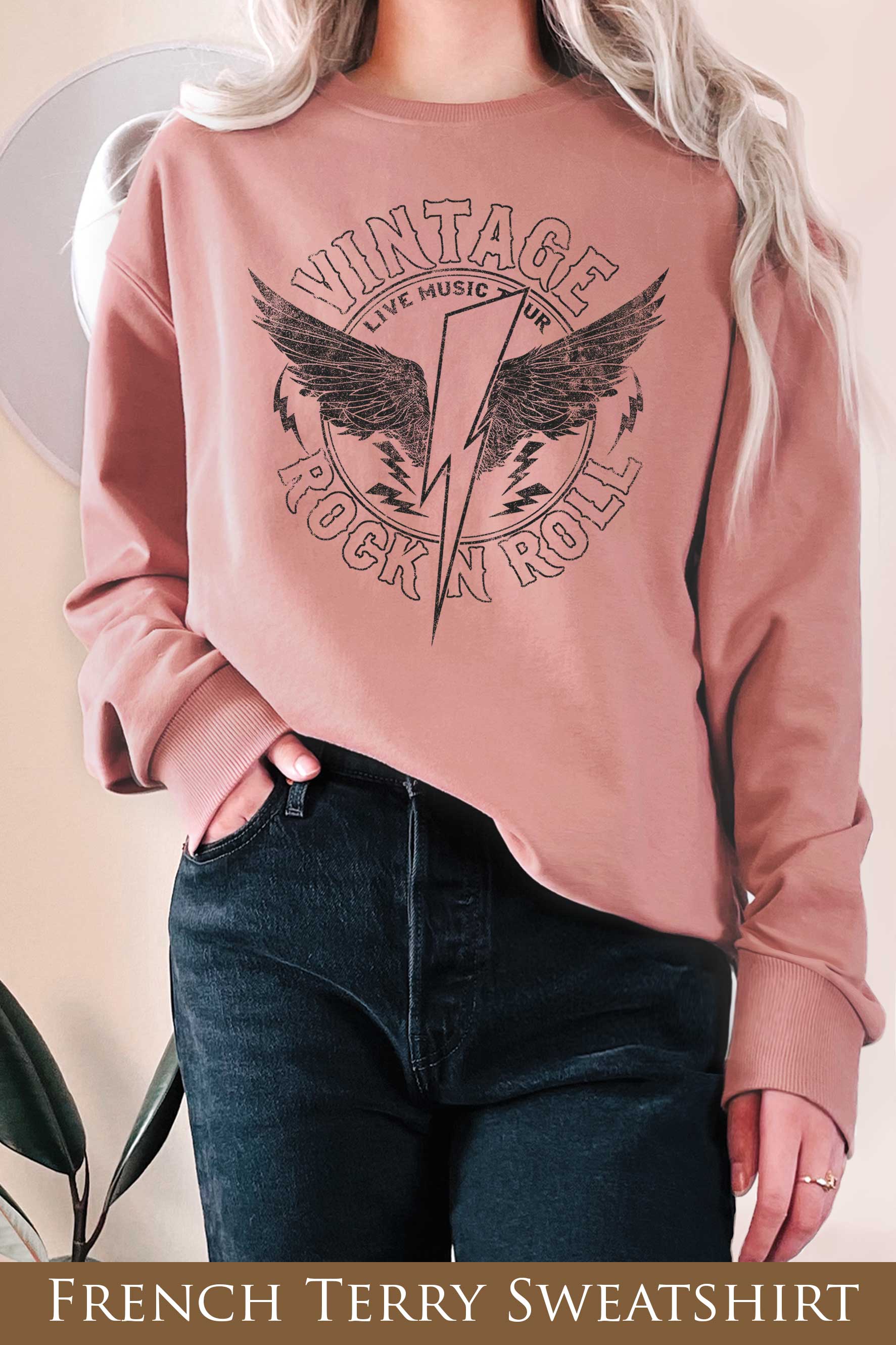 Vintage Rock and Roll Wings Graphix Terry Sweatshirts