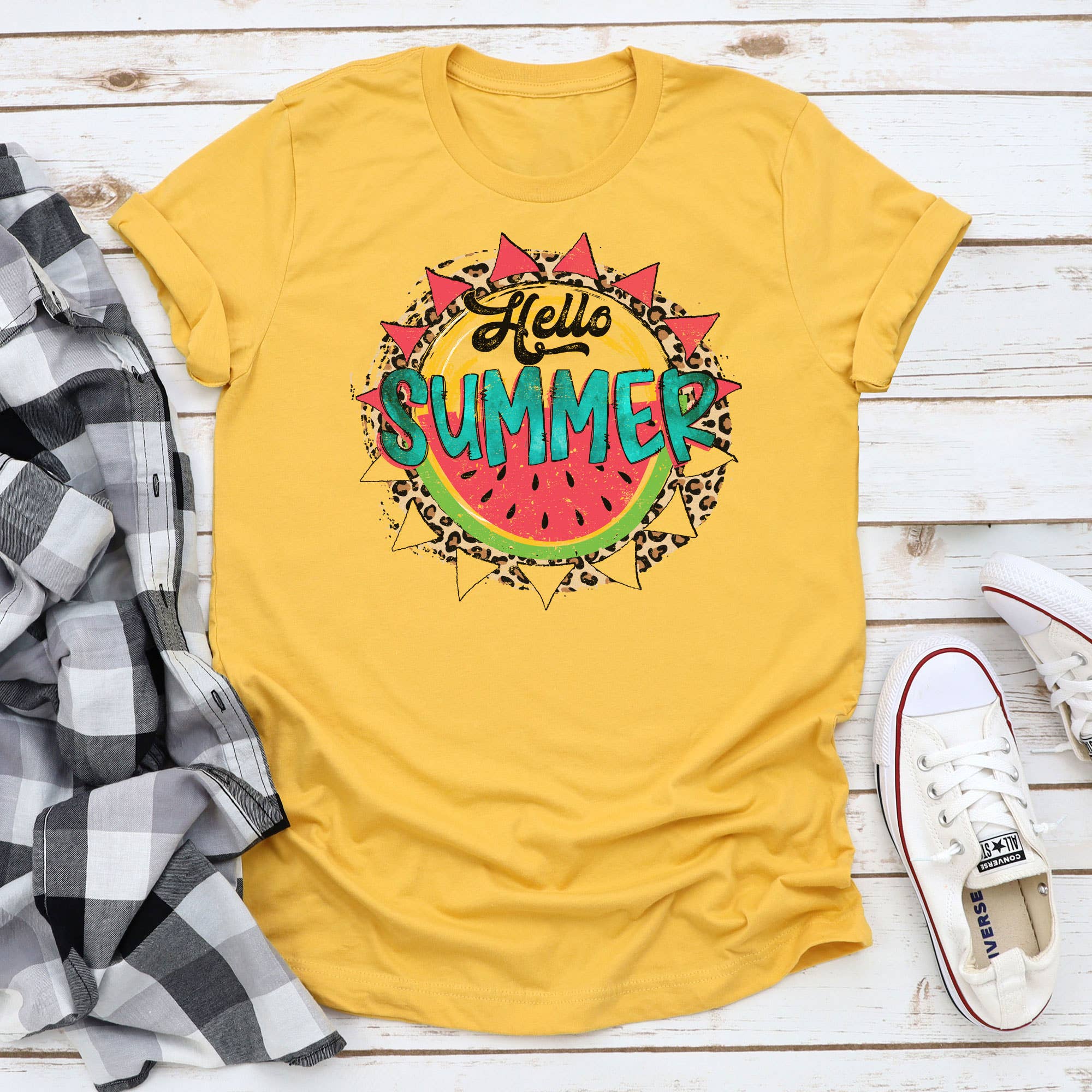 Hello Summer Leopard Watermelon Graphic Tee