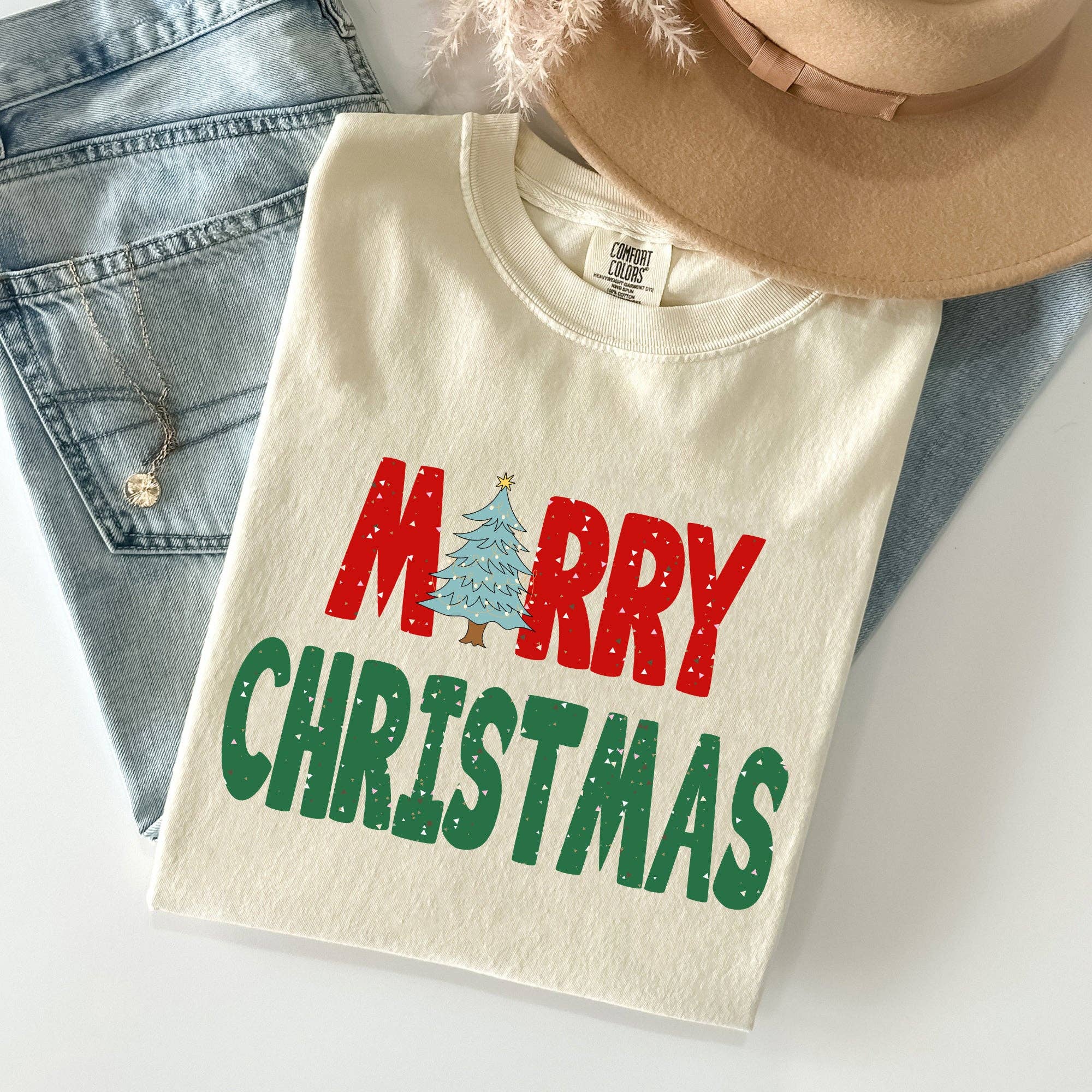 Merry Christmas Tree, Vintage Retro Winter Santa Xmas Tshirt