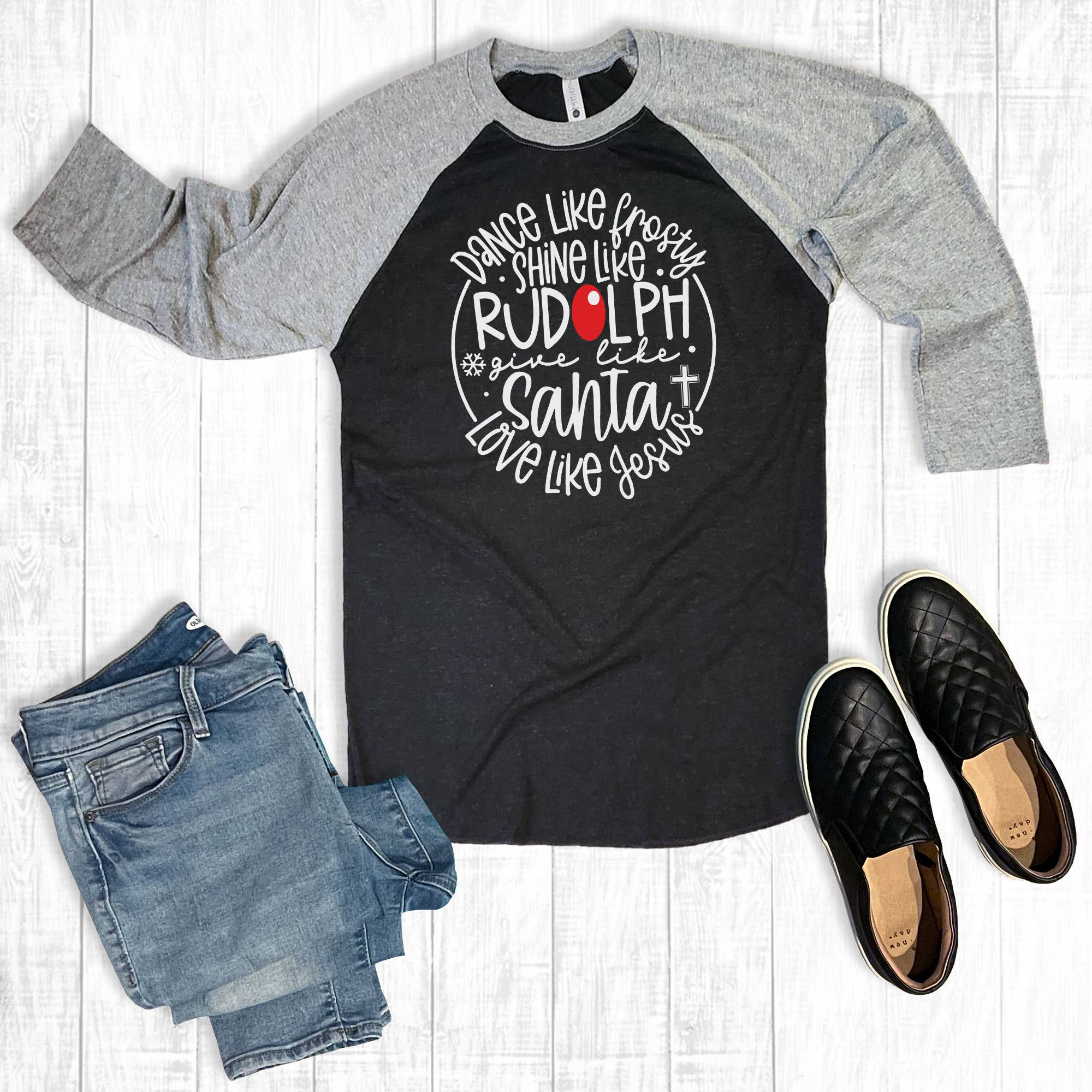 Dance Like Frosty Shine Like Rudolph Charcoal Raglan