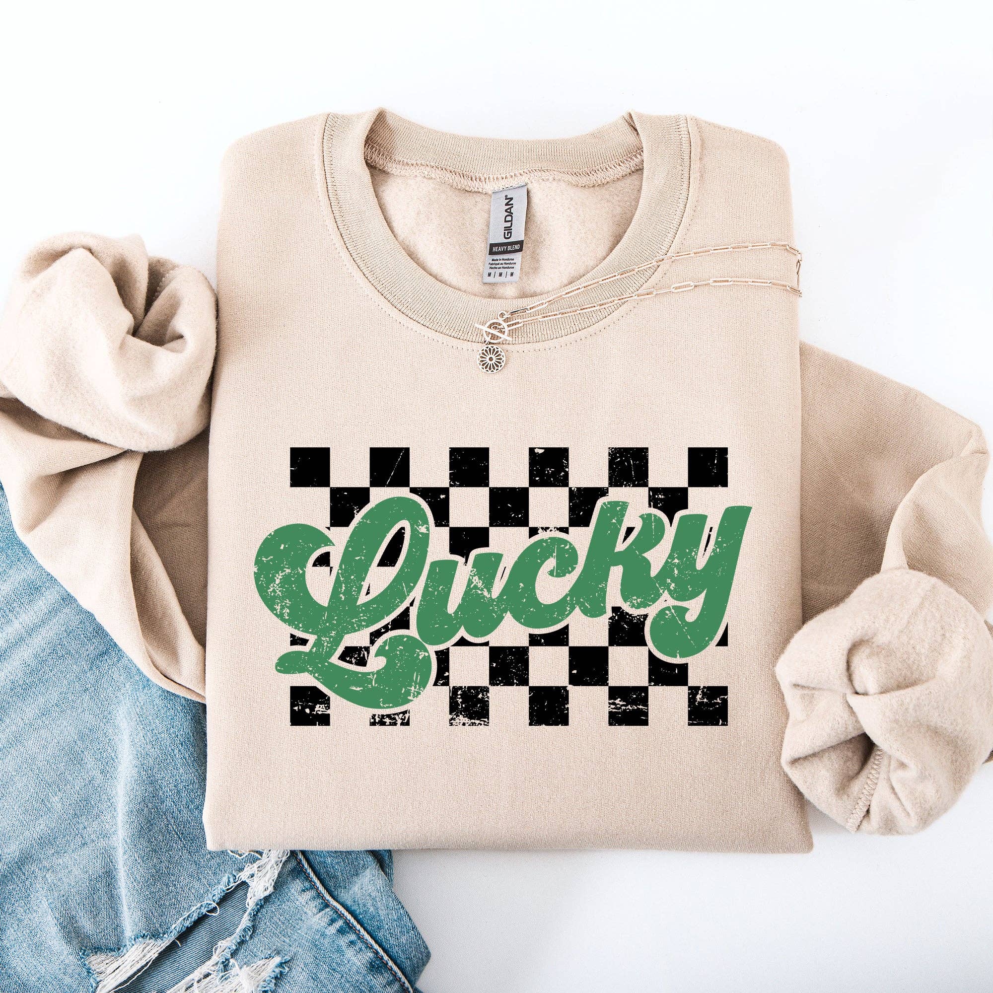 Checkered, Lucky, St Patrick's Day, Shamrock Sweatshirt