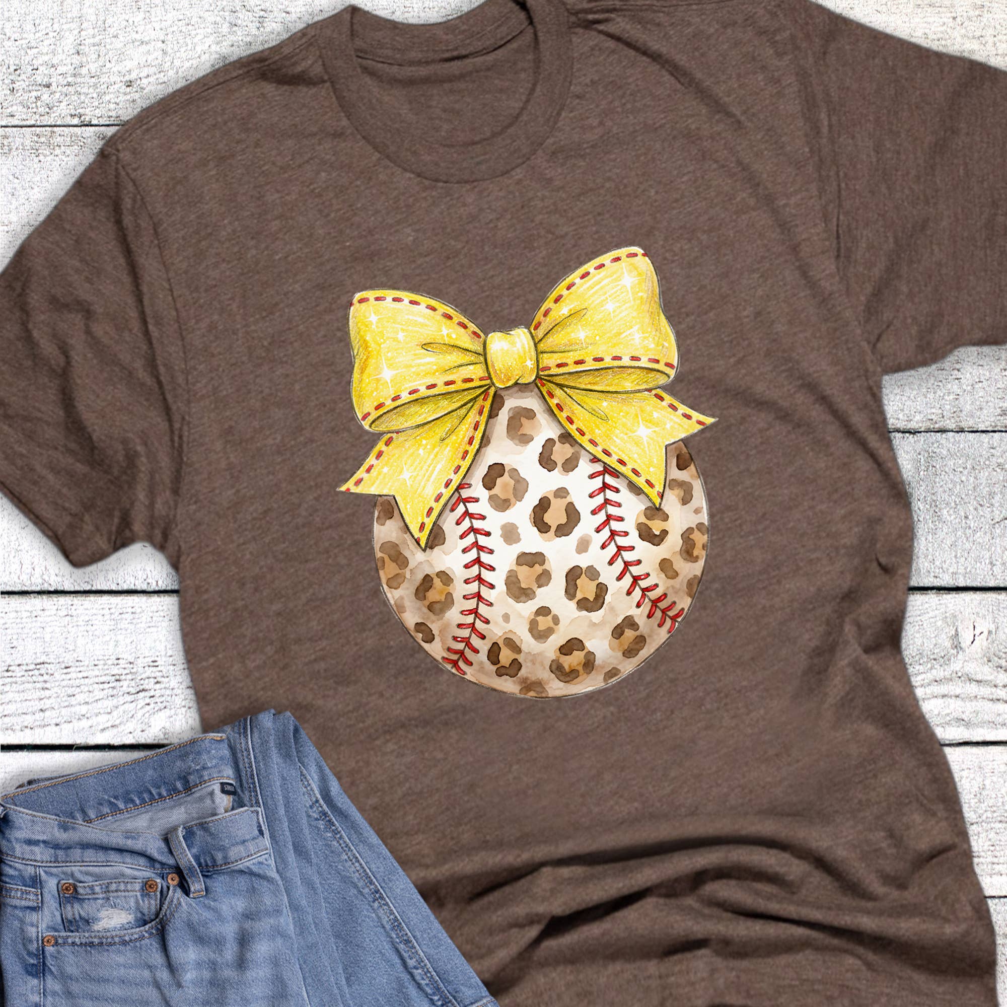 Softball Leopard Ball and Bow Graphic Tee