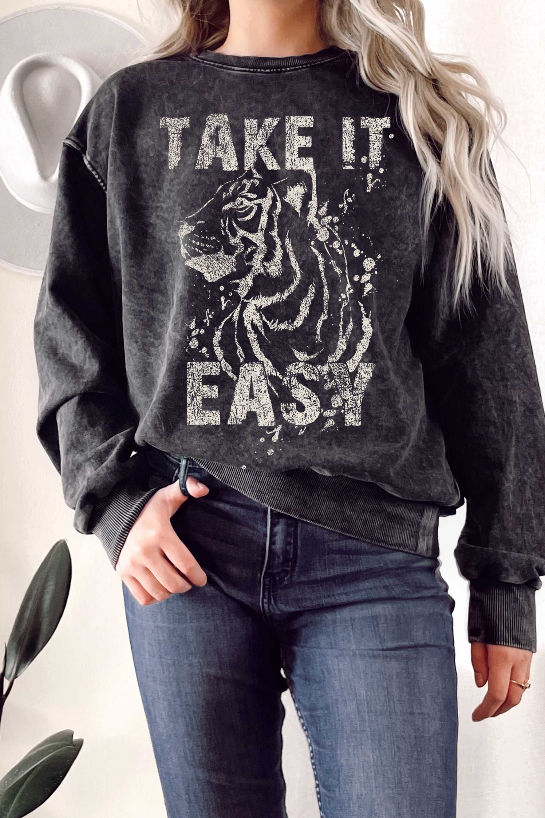 Take It Easy Graphic Mineral Terry Sweatshirts