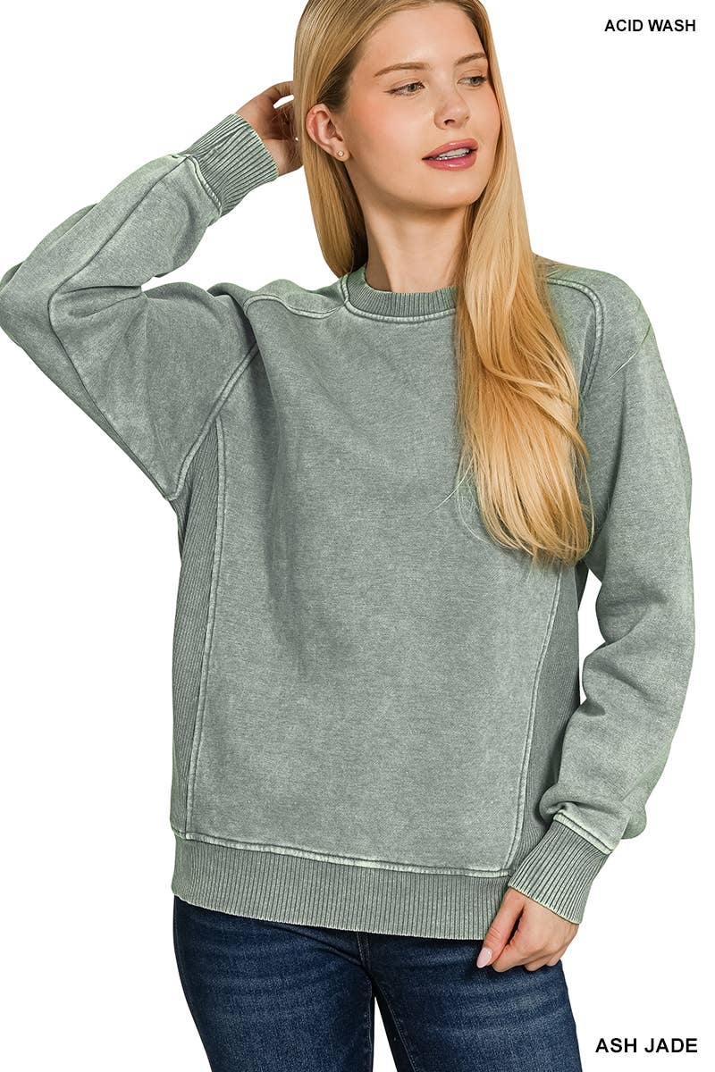 ',..._ Acid Washed Fleece Side Rib Sweatshirts SI-28469