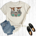 Western Desert Floral Cow Skull Graphic Tee