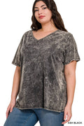 .Plus Size Washed Cotton Top