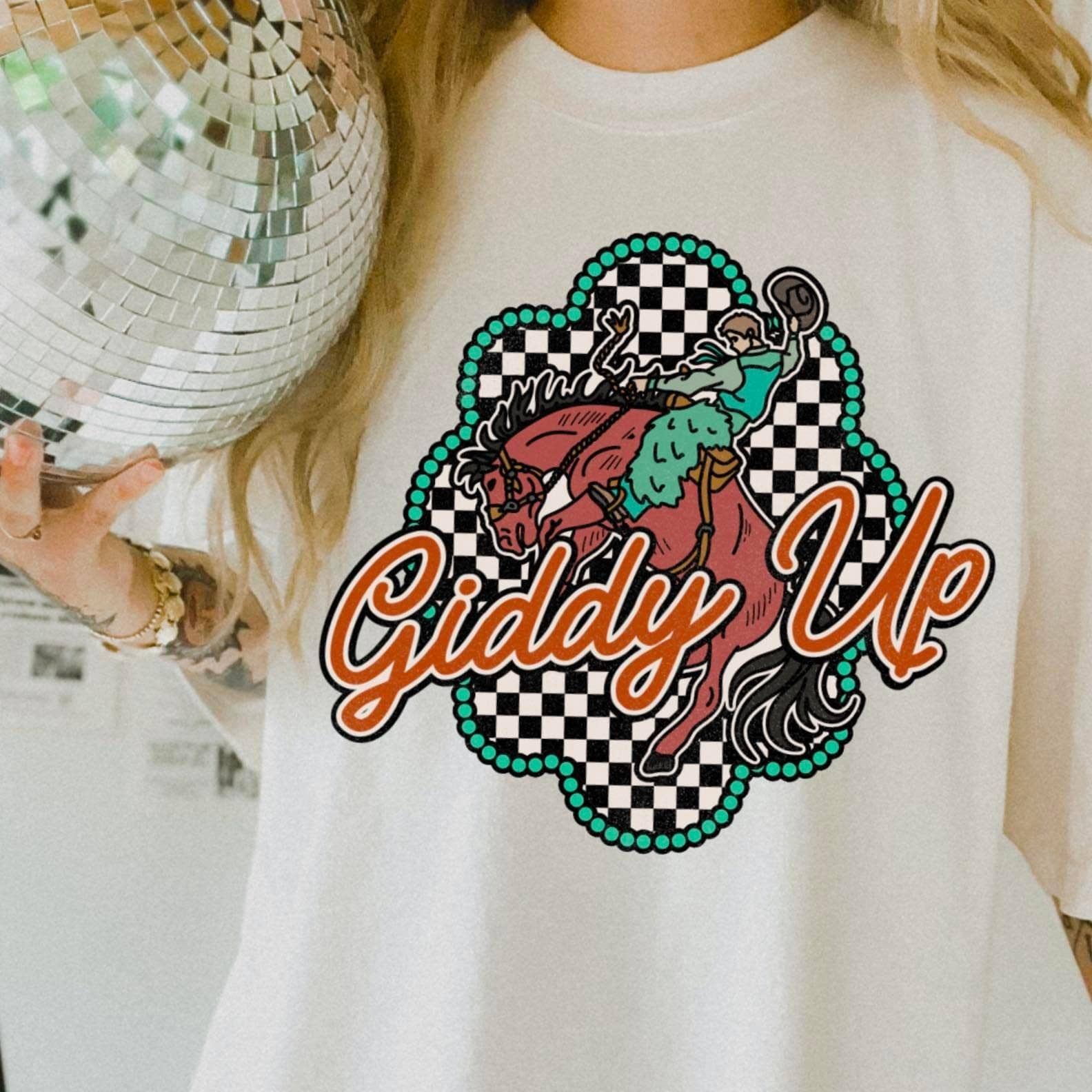 Giddy Up Retro Western Comfort Color Graphic Tee