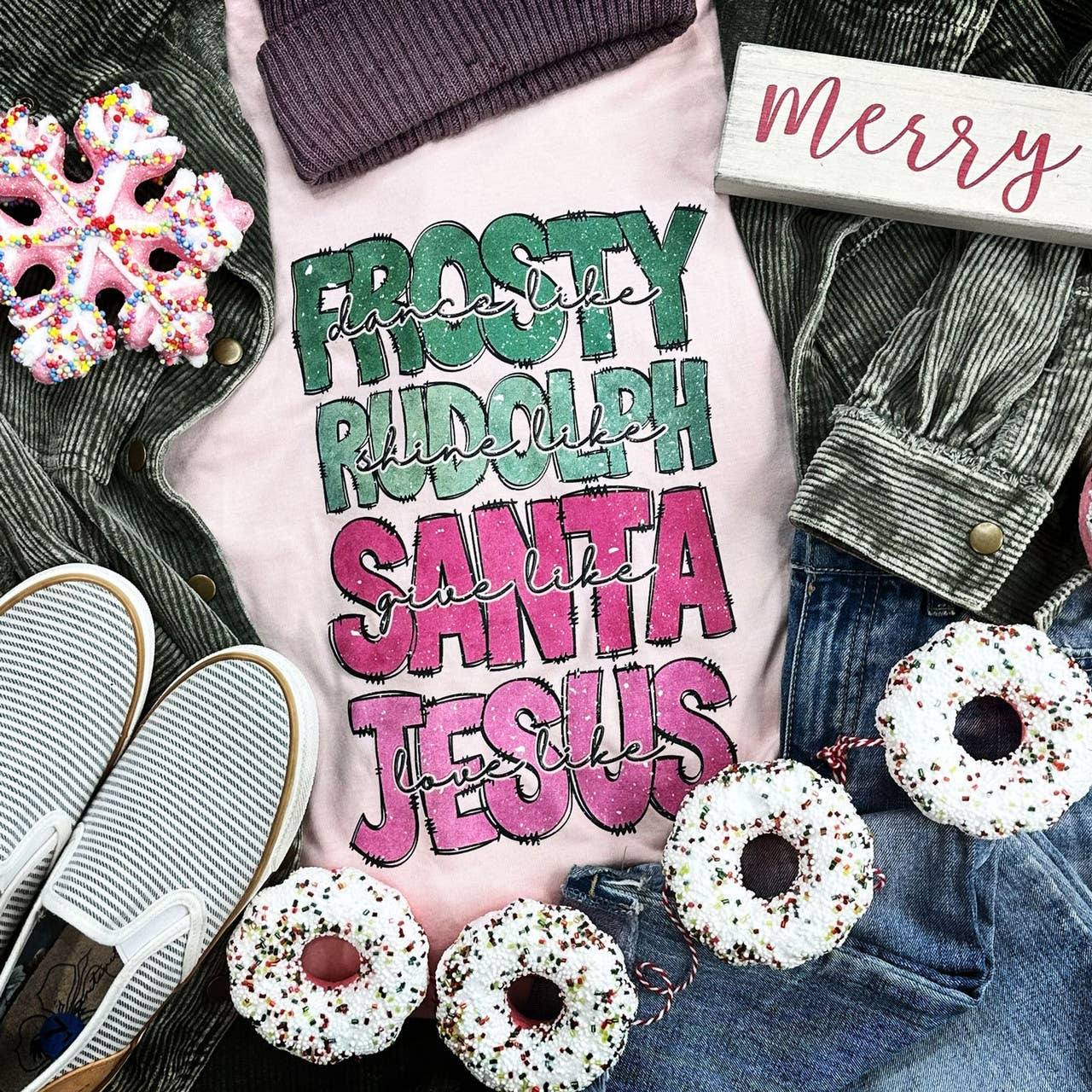 Frosty Rudolph Santa Jesus Everyday Tee