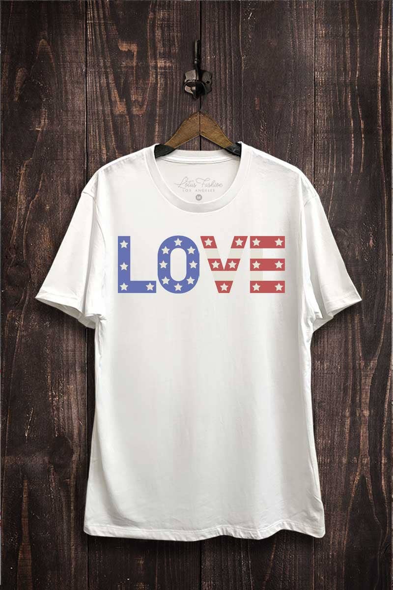 Us Flag Love Graphic Top