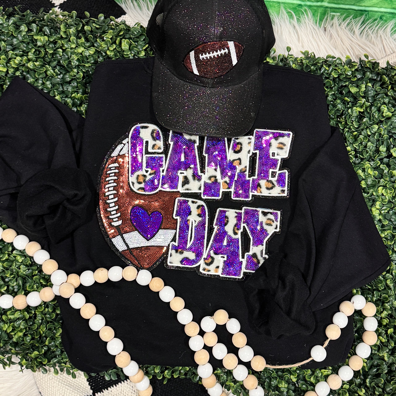 Purple Football Leopard & Sequins Sweatshirt