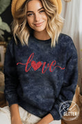 Love Glitter Heart Mineral Graphic Brushed Sweatshirts