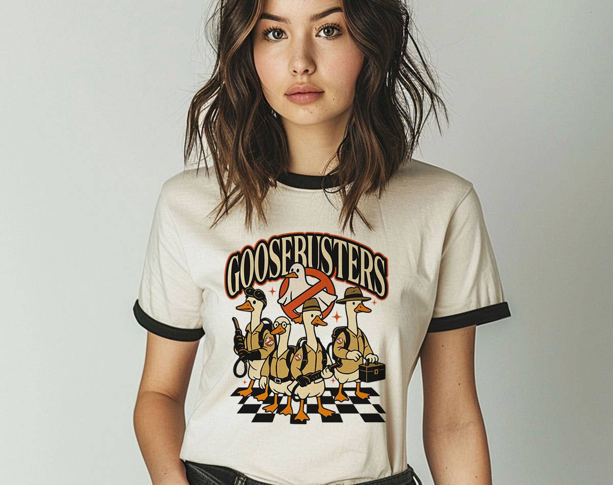 Goosebusters Funny Goose Ghost Halloween Ringer Shirt