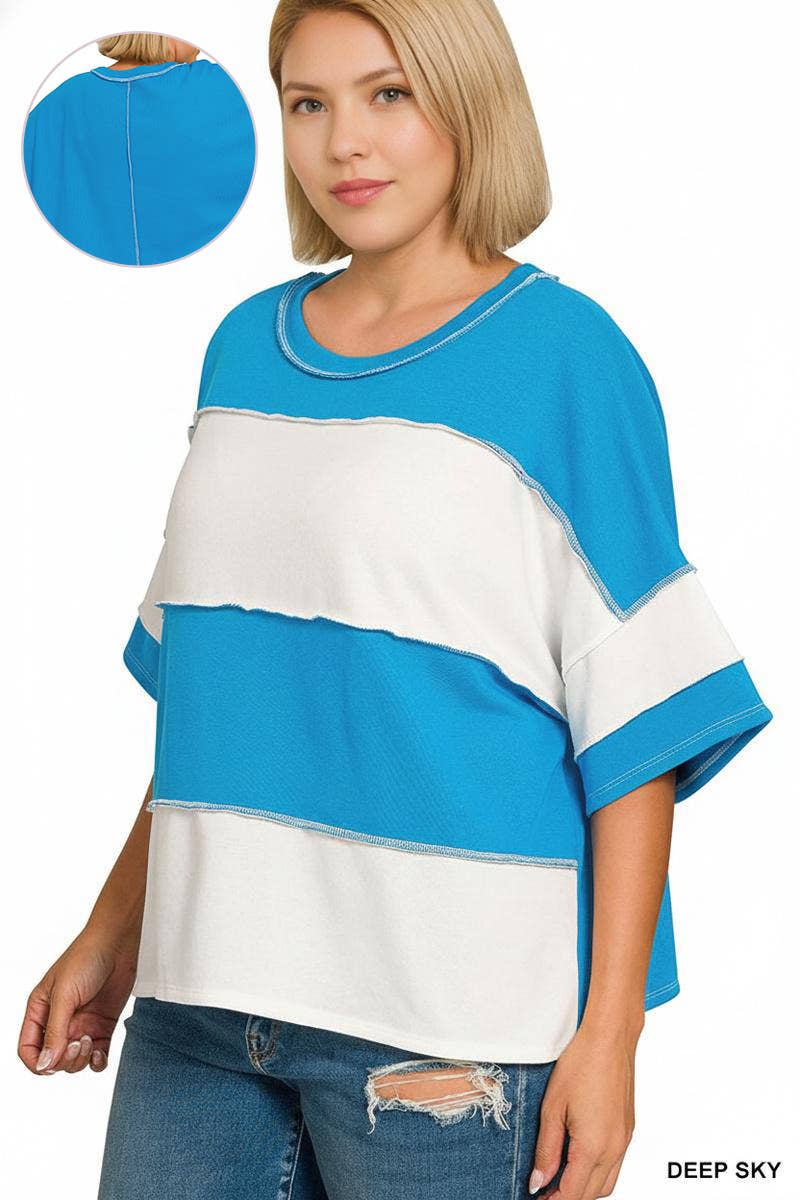 ...1120 Plus French Terry Color Block Exposed Seam Top SI-29099