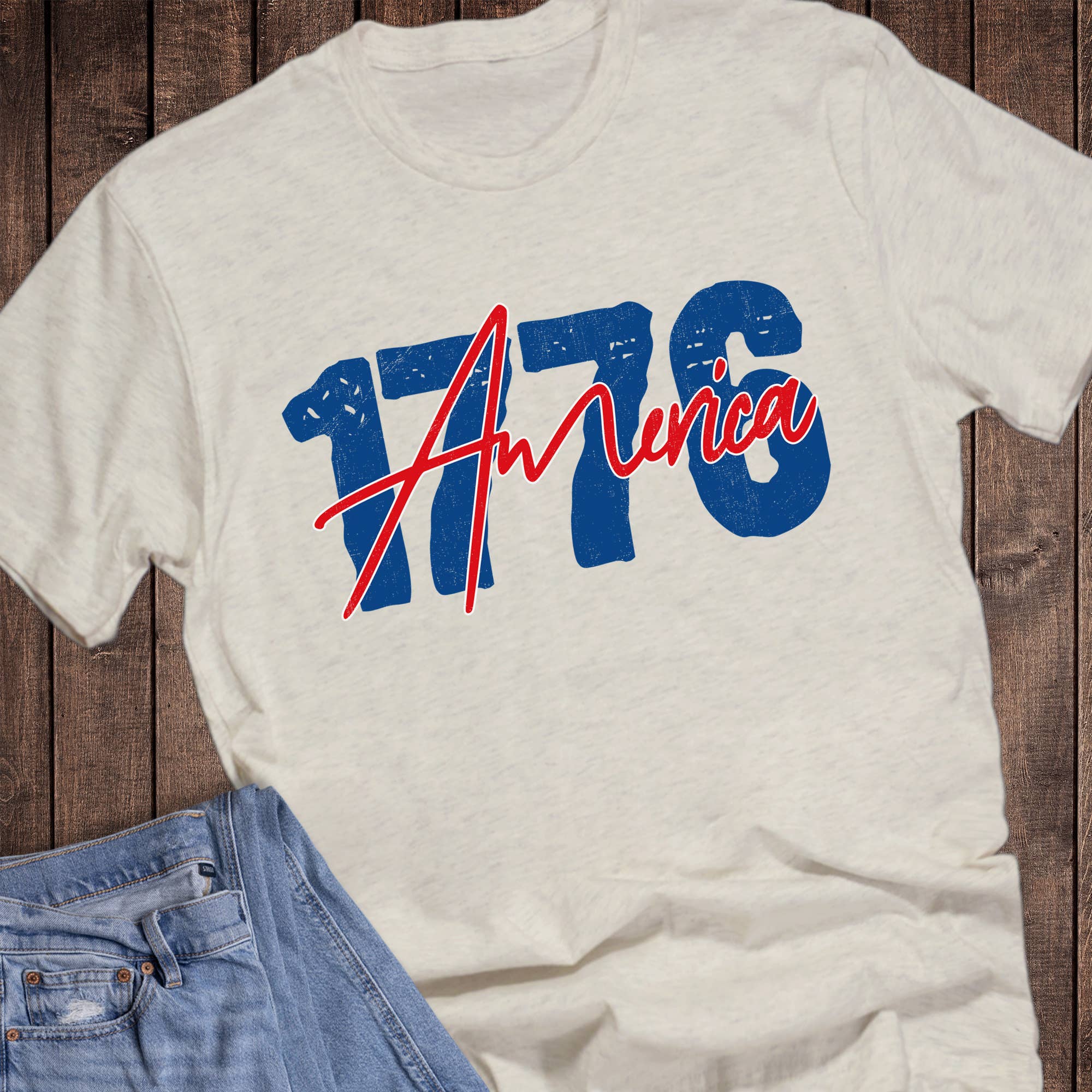 Patriotic 1776 Block and Script Graphic Tee