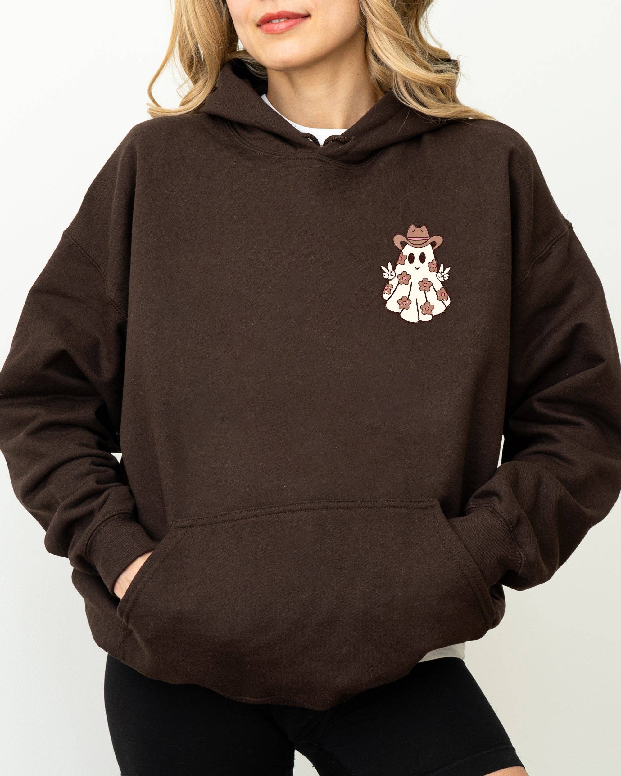 Cute Flower Ghost, Cowboy, Cowgirl, Pocket Halloween Hoodie