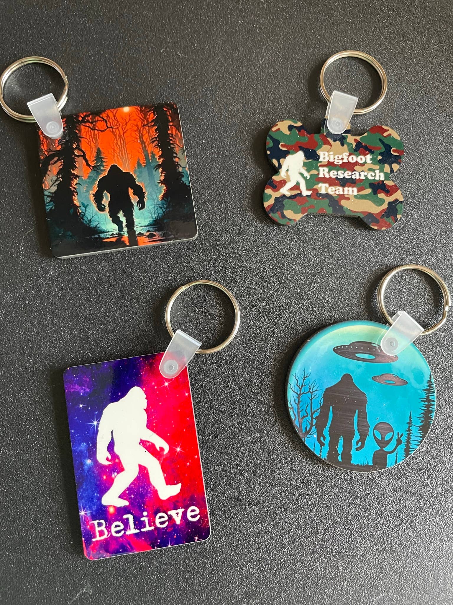 Squatchin' Country Colorful Bigfoot Keychains