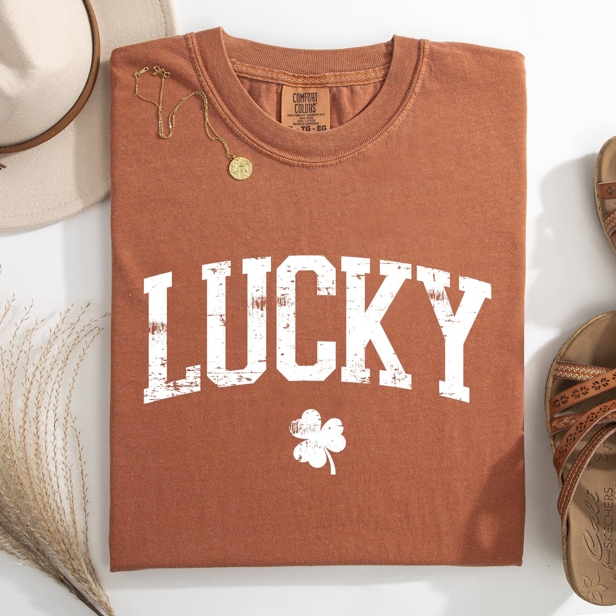 Lucky, Collegiate, St Patrick's Day, Shamrock Clover, Tshirt