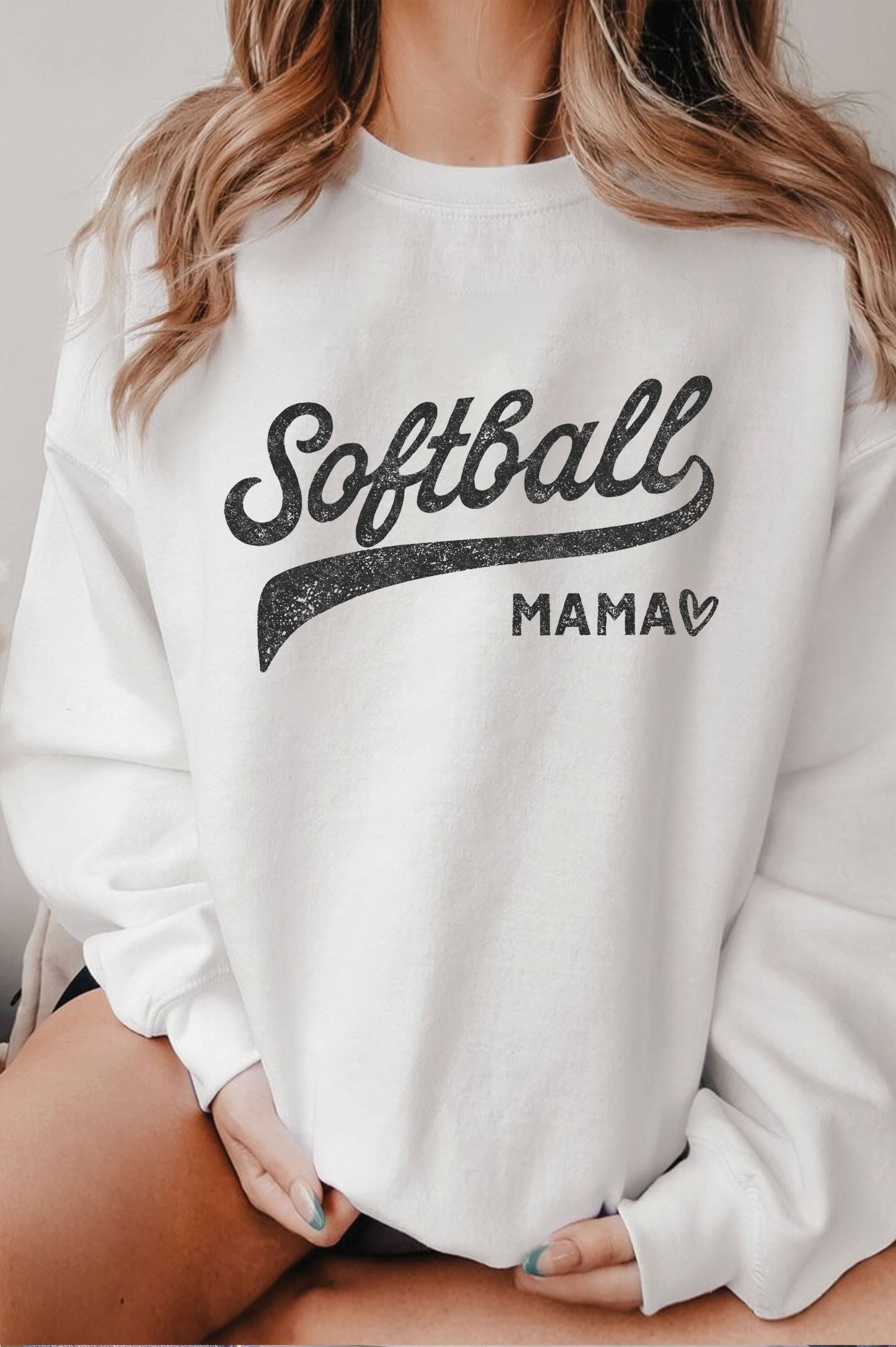 Softball Mama Heart Graphic Brushed Sweatshirts