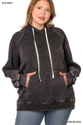 .._ SI-26841 Plus Acid Wash Fleece Hoodie with Pockets