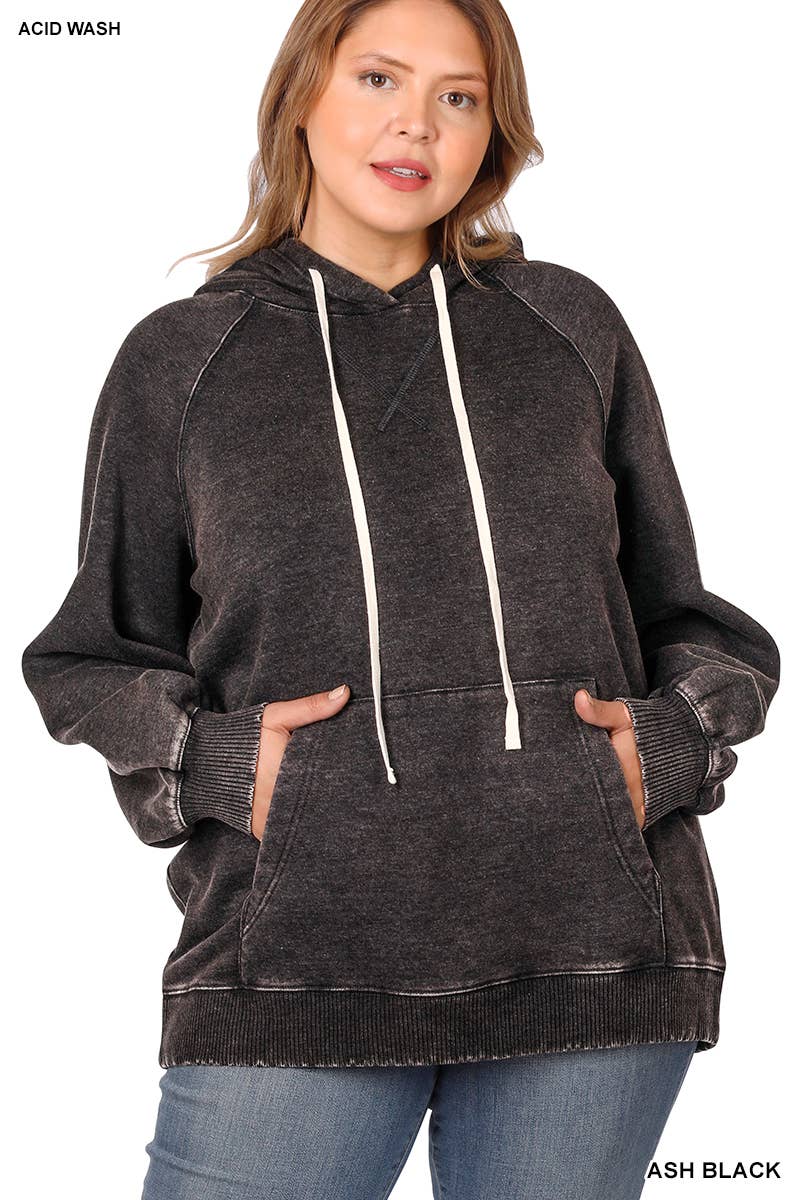 .._ SI-26841 Plus Acid Wash Fleece Hoodie with Pockets