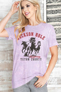 Women Horse Graphic Print Mineral Wash Top