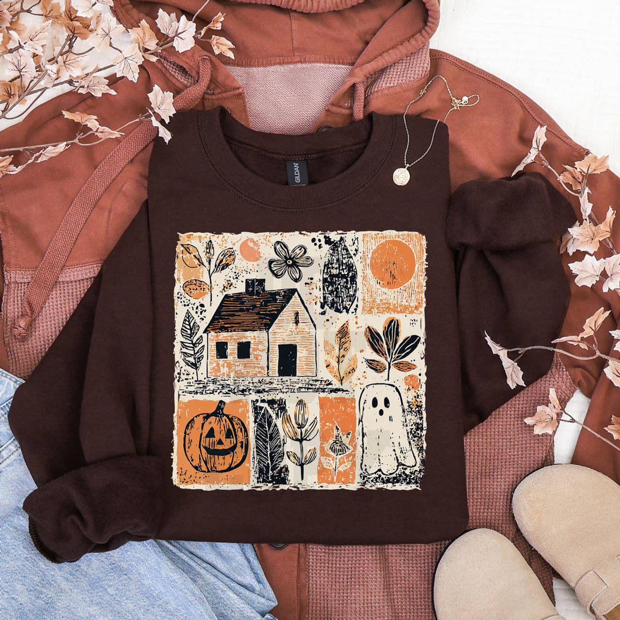 Rustic Fall Halloween Patchwork Sweatshirt