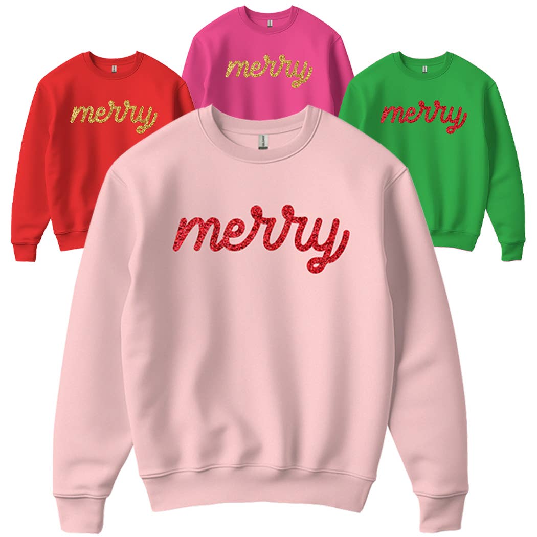 Merry Typography Glitter Logo Design Fleece Shirt