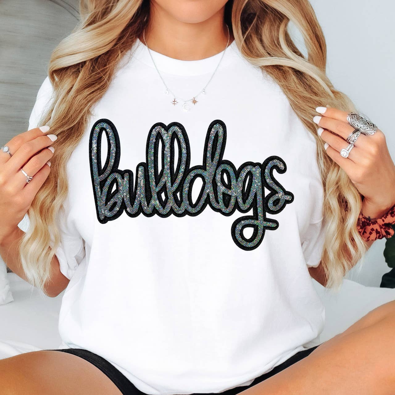 Bulldogs Sequin Patch White Everyday Tee