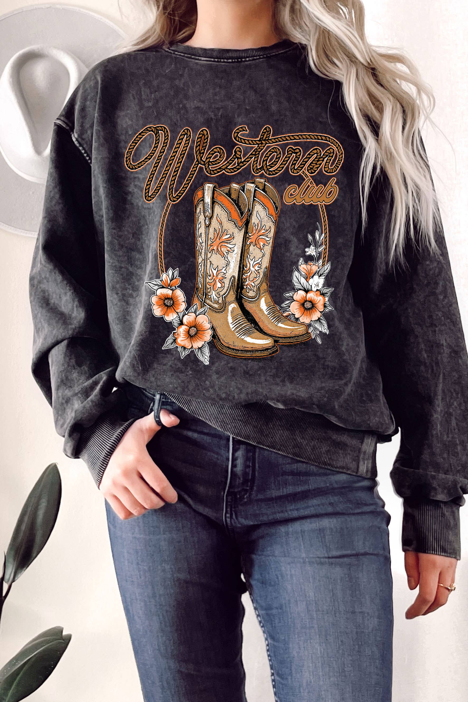 Western Club Boots Mineral Graphic Terry Sweatshirts