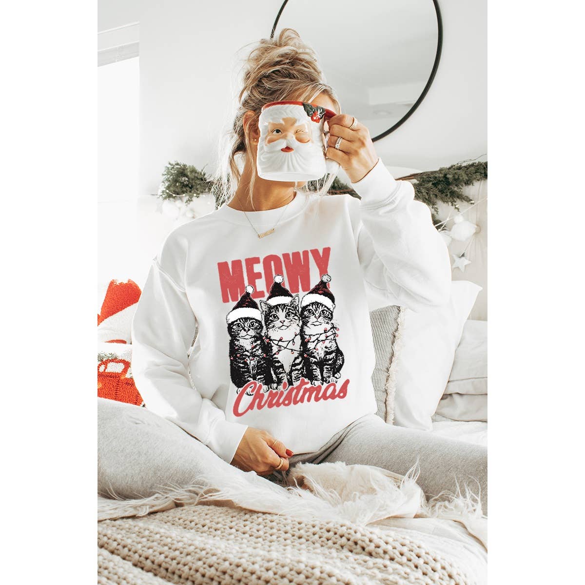 Meowy Christmas Tree  Vintage Graphic Sweatshirts
