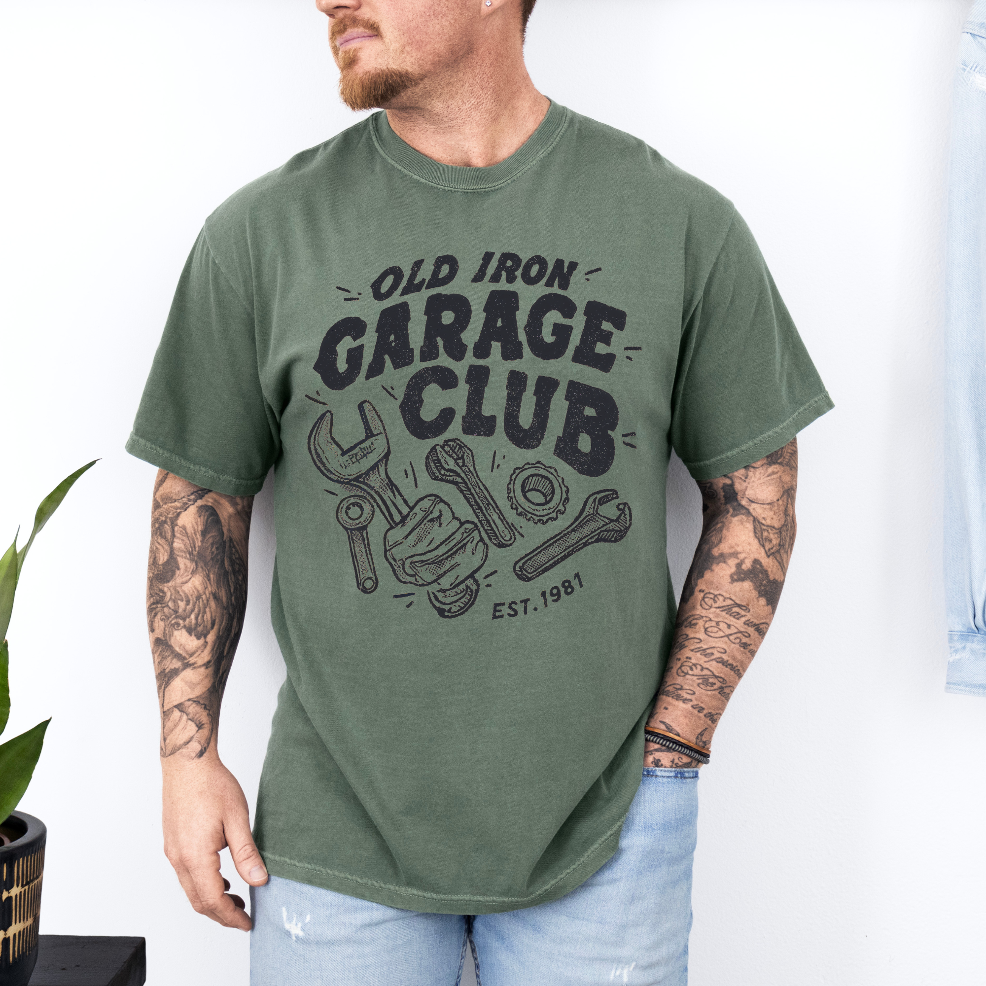 Fathers Day: Old Iron Garage On Moss Comfort Colors