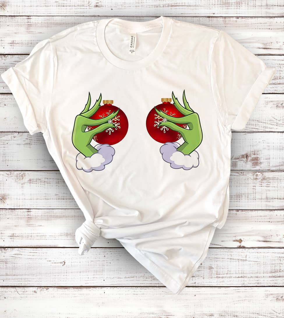 Grinch Boobs Ornament Balls - Christmas T-Shirt