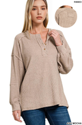',,....Ribbed Brushed Hacci 2tone Henley Sweater