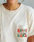 Holly Jolly Mama, Christmas, Winter, Santa, Xmas Pocket Tee