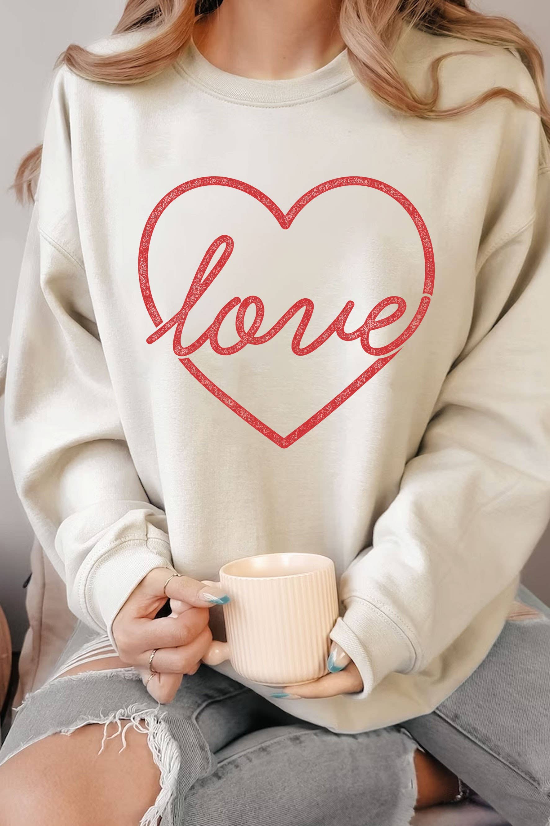 Love Heart Valentine's Graphic Brushed Sweatshirts