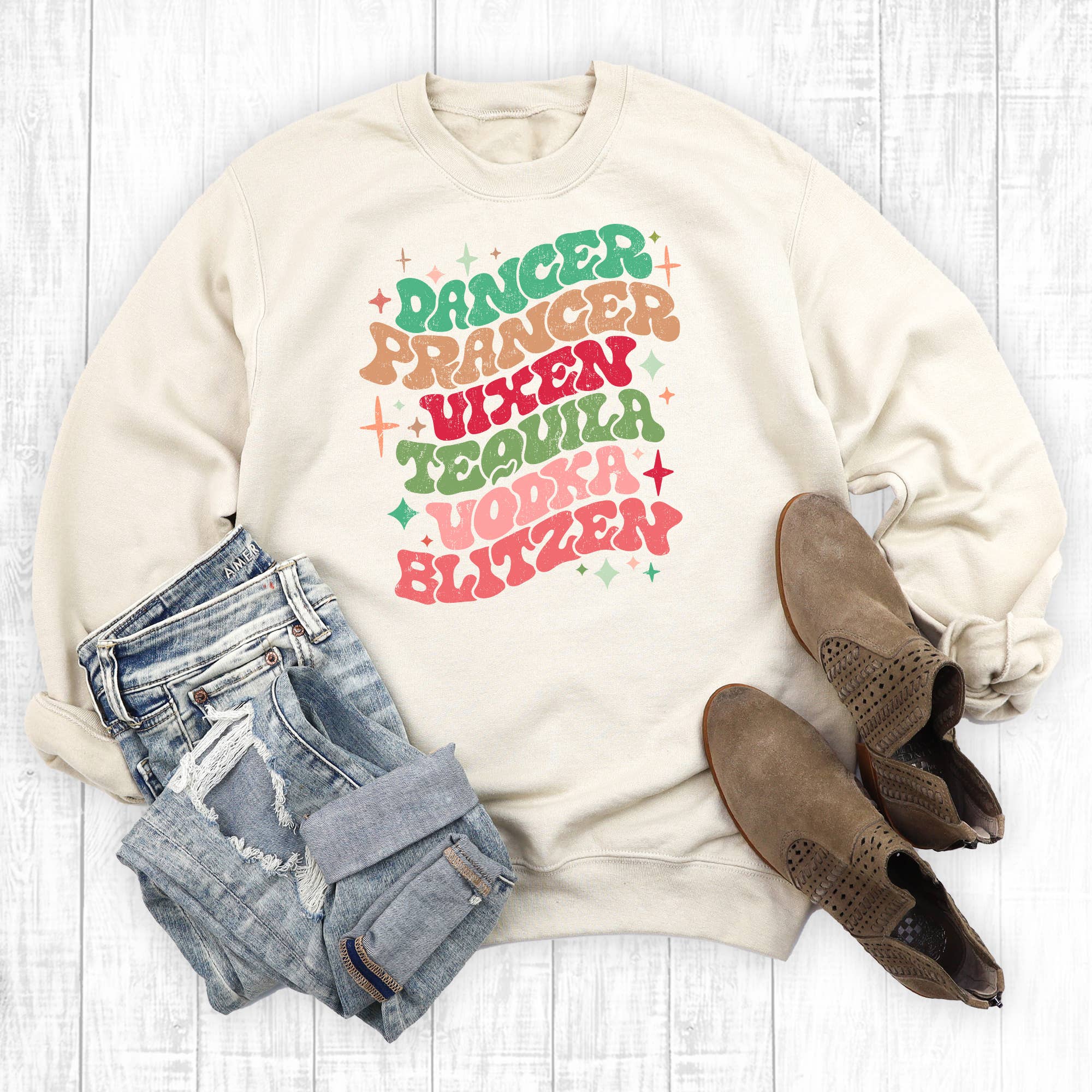 Christmas Dancer Prancer Vixen Tequila Vodka Sweatshirt